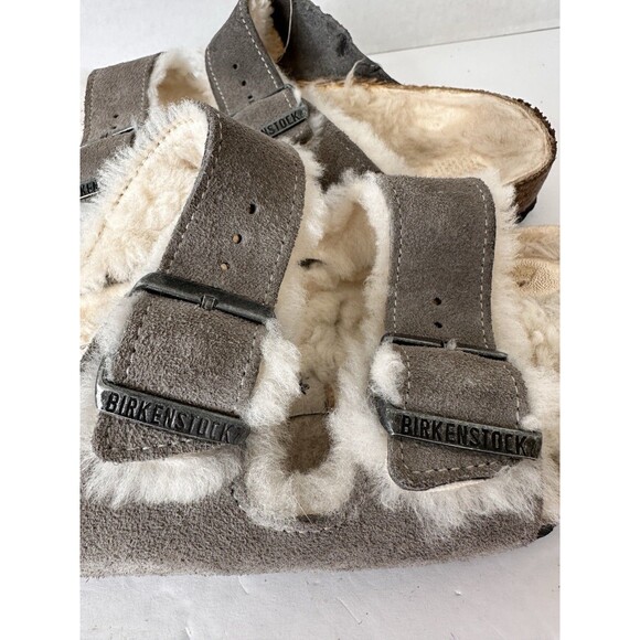 Birkenstock Shearling Sandals 39 Suede Leather Stone